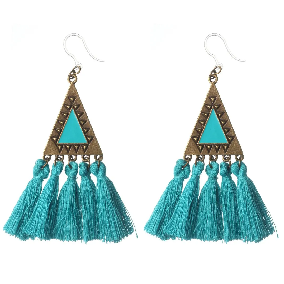 Aztec Triangle Tassel Dangles Hypoallergenic Earrings for Sensitive Ears Made with Plastic Posts