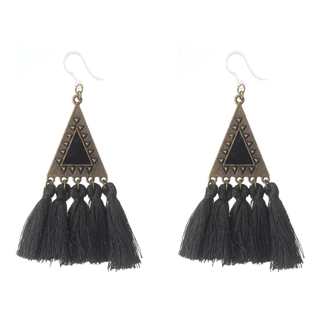 Aztec Triangle Tassel Dangles Hypoallergenic Earrings for Sensitive Ears Made with Plastic Posts