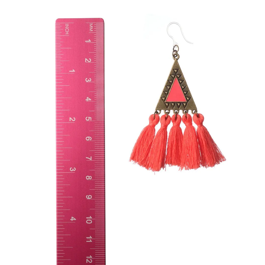 Aztec Triangle Tassel Dangles Hypoallergenic Earrings for Sensitive Ears Made with Plastic Posts