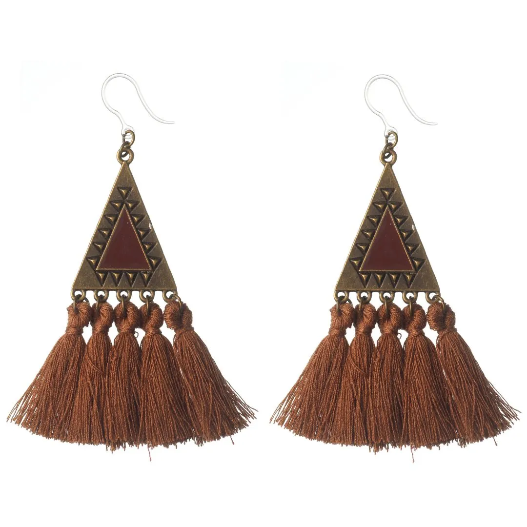 Aztec Triangle Tassel Dangles Hypoallergenic Earrings for Sensitive Ears Made with Plastic Posts