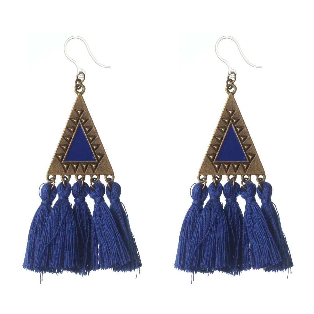 Aztec Triangle Tassel Dangles Hypoallergenic Earrings for Sensitive Ears Made with Plastic Posts