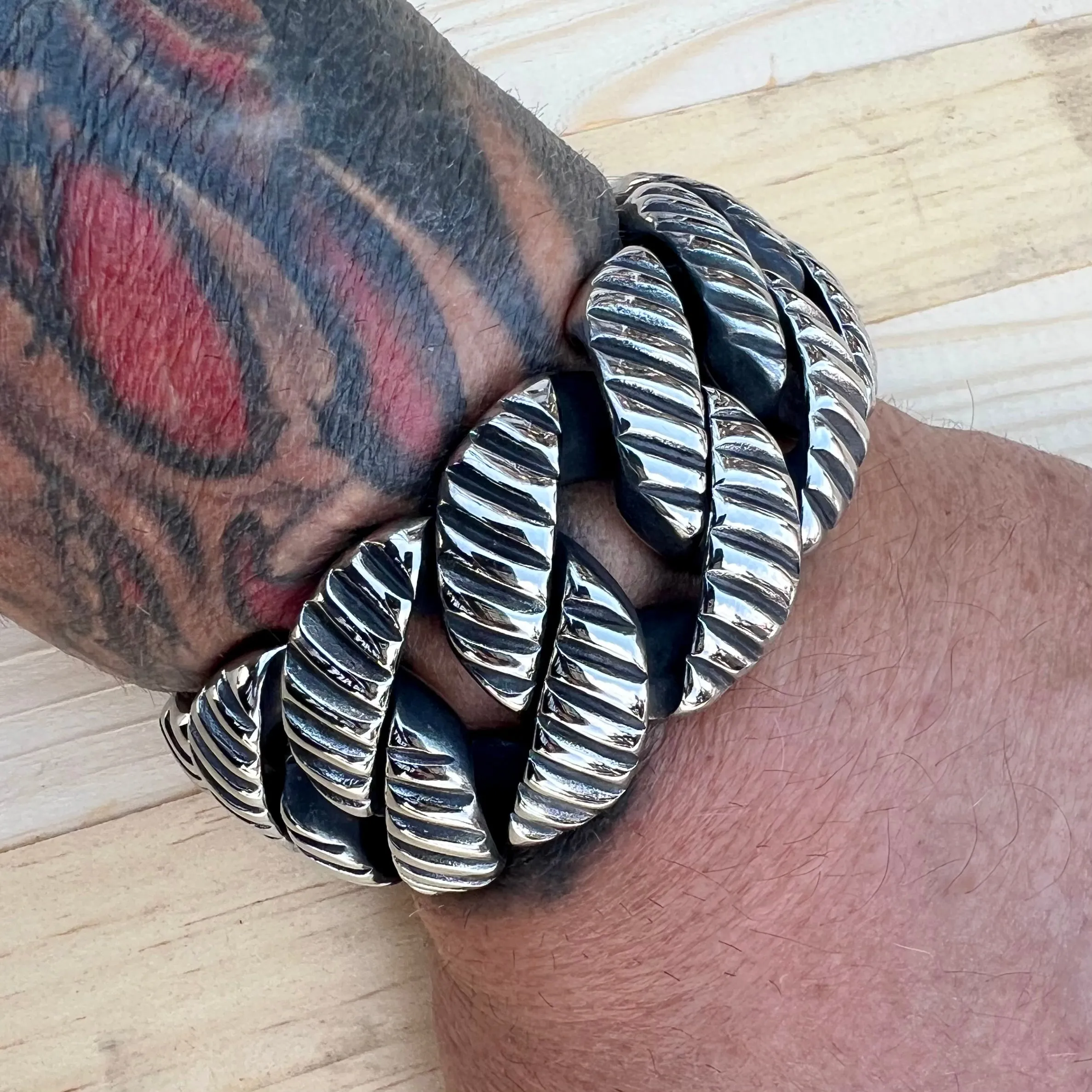 Bagger Bracelet - Cutting Lines - Silver - 1.25" Wide - The Classic - B49 CLEARANCE
