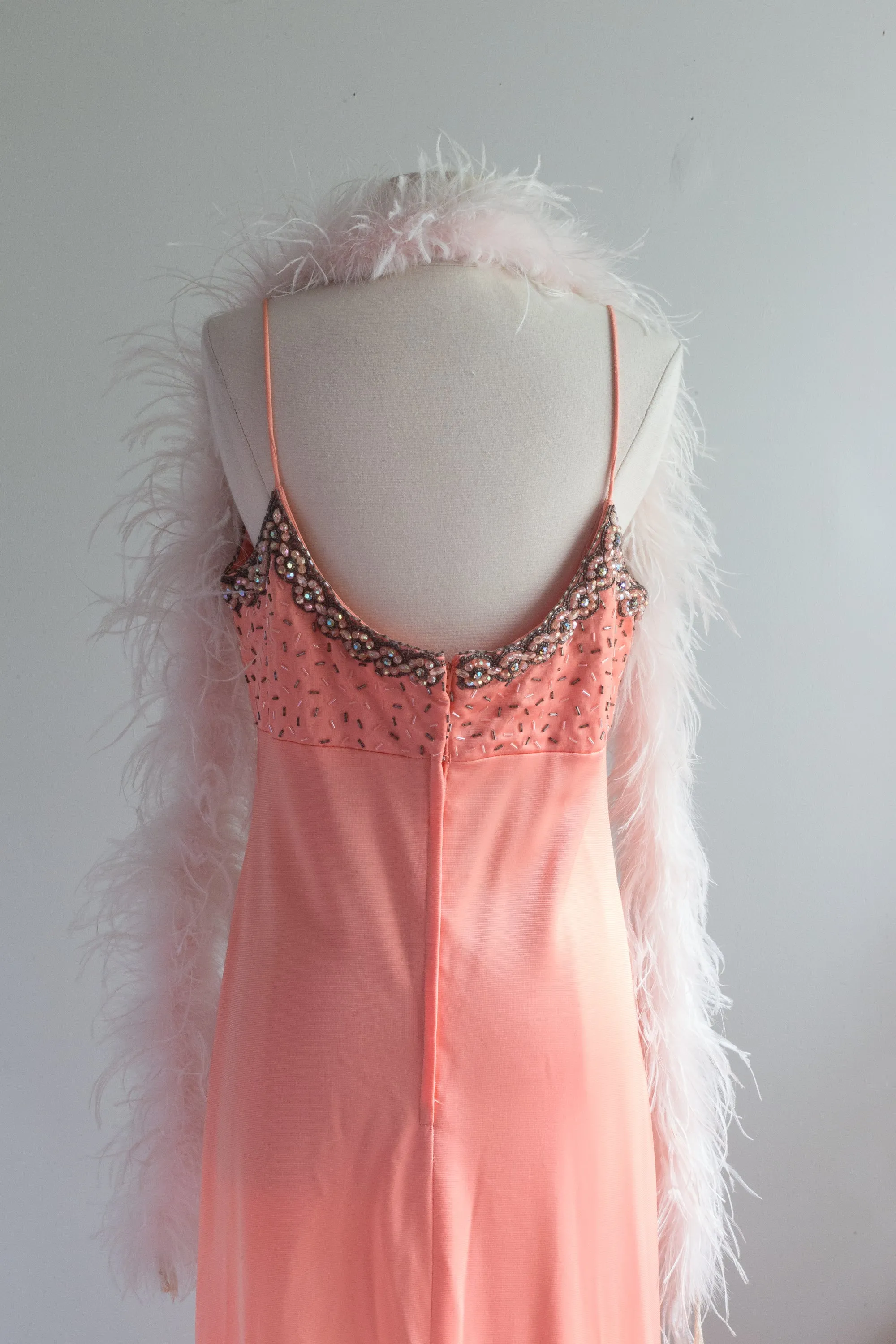 Beautiful 1970's Peaches n' Cream Beaded Evening Gown By Jack Bryan / ML