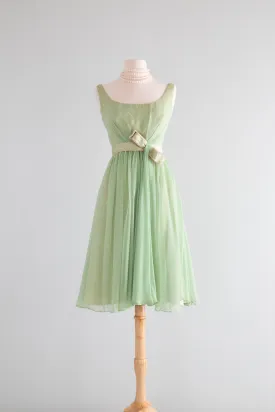 Beautiful Early 1960's Touch Of Pink Green Chiffon Party Dress / Medium