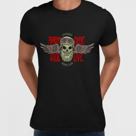 Biking Beard Skull Wearing a Biker Helmet T-shirt