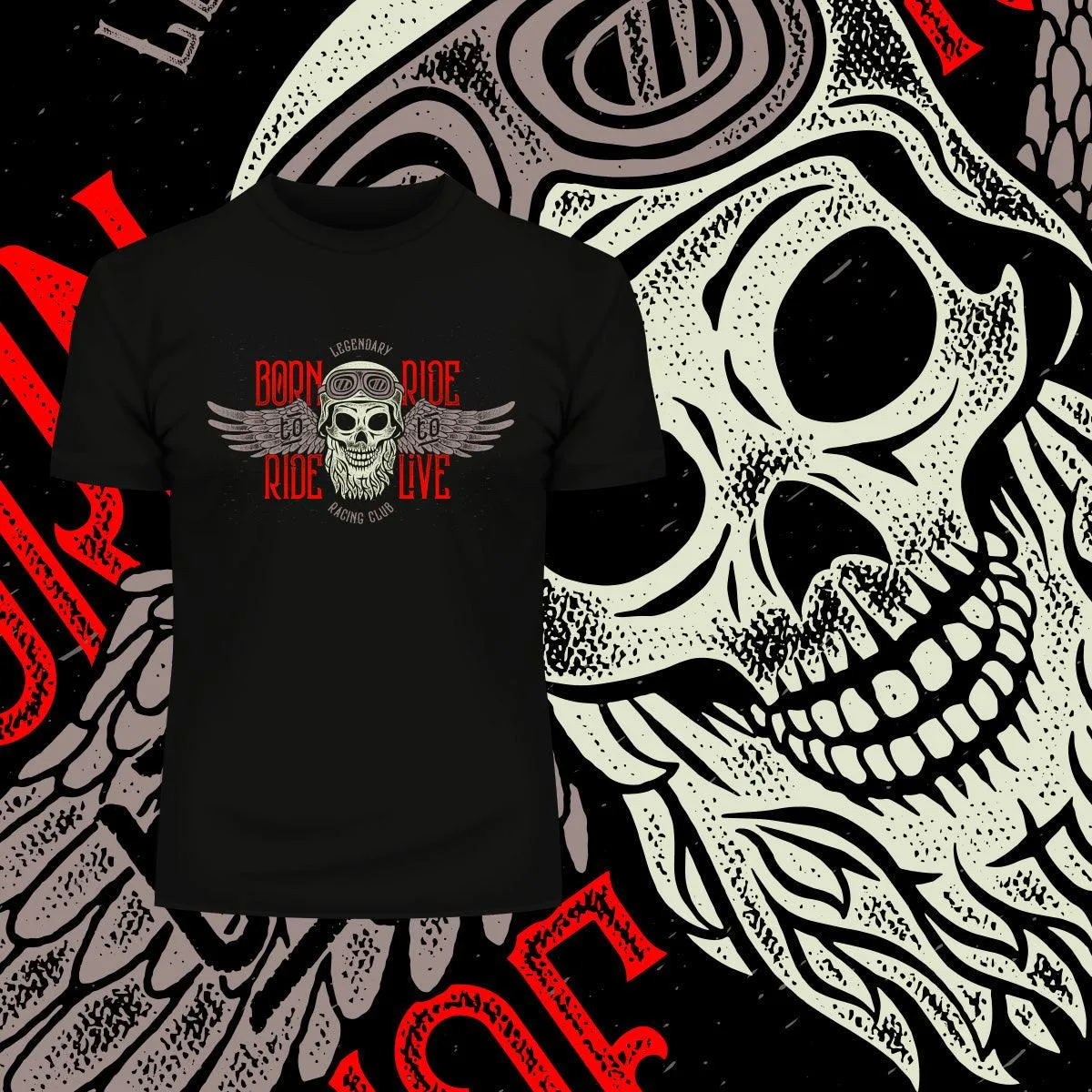 Biking Beard Skull Wearing a Biker Helmet T-shirt