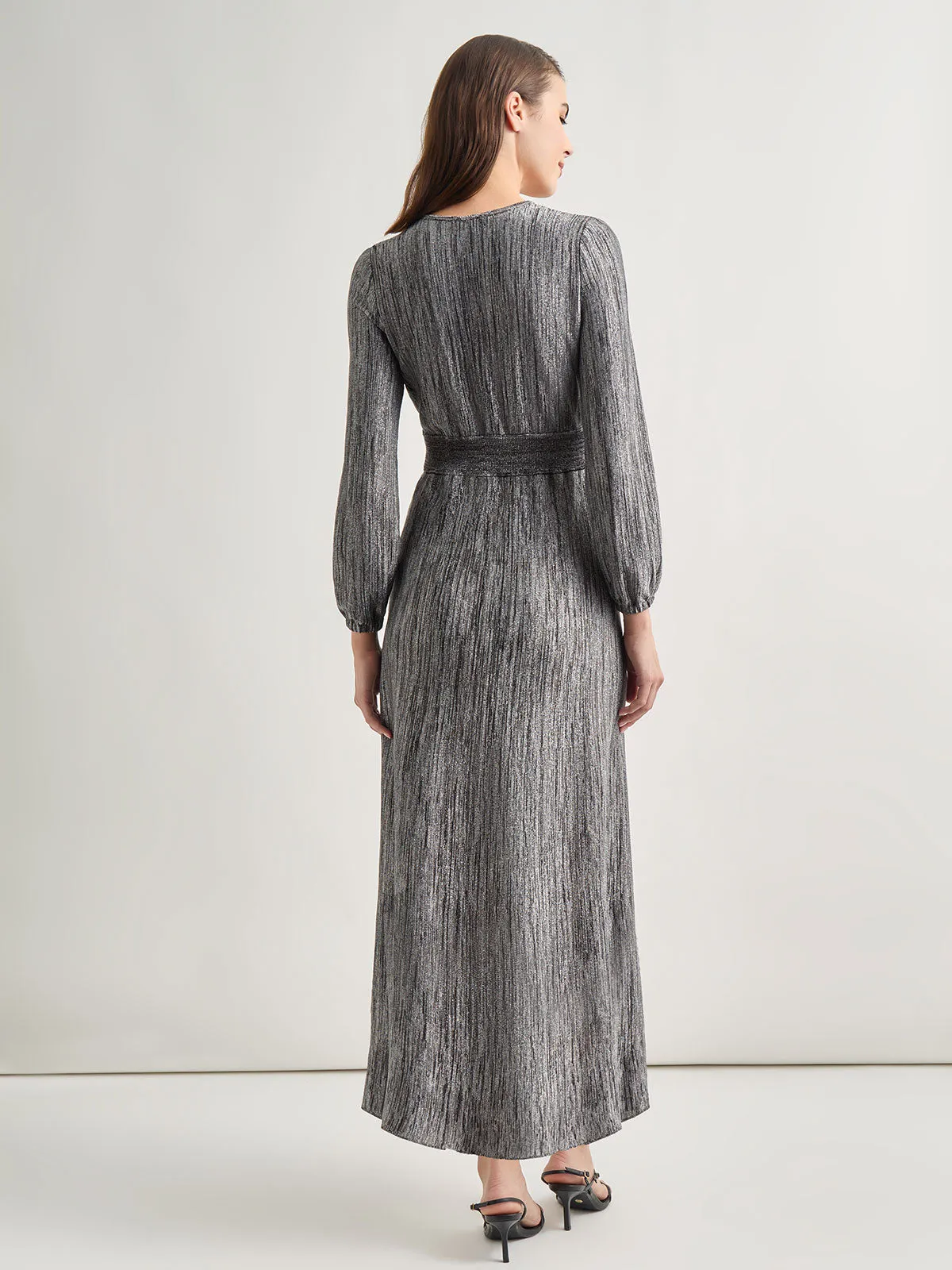 Bishop Sleeve Jacquard Knit Maxi Dress