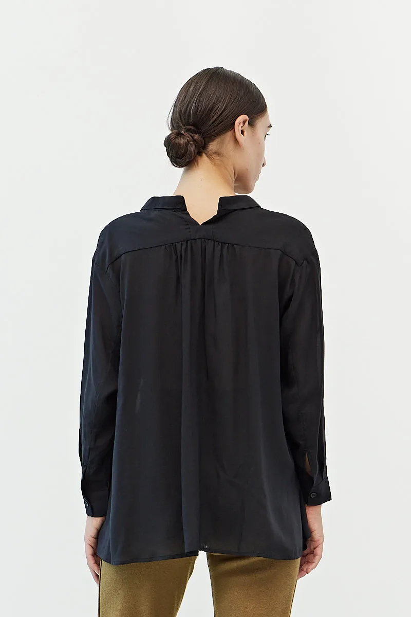 Black Button Up Blouse 3/4 Length Sleeves