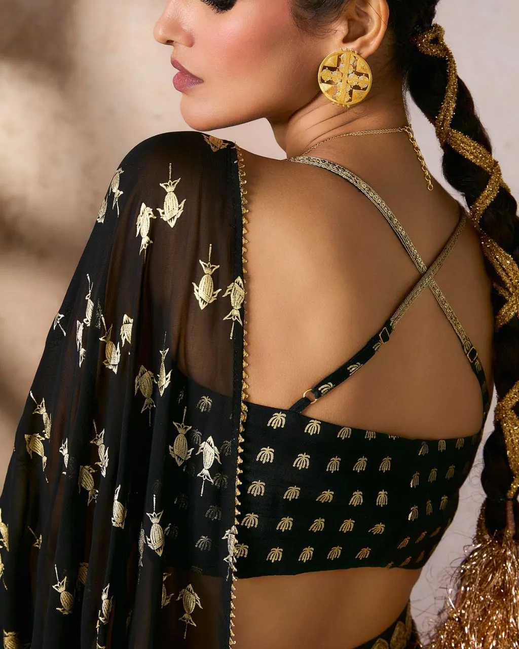 Black Mystic Drape Sari Set
