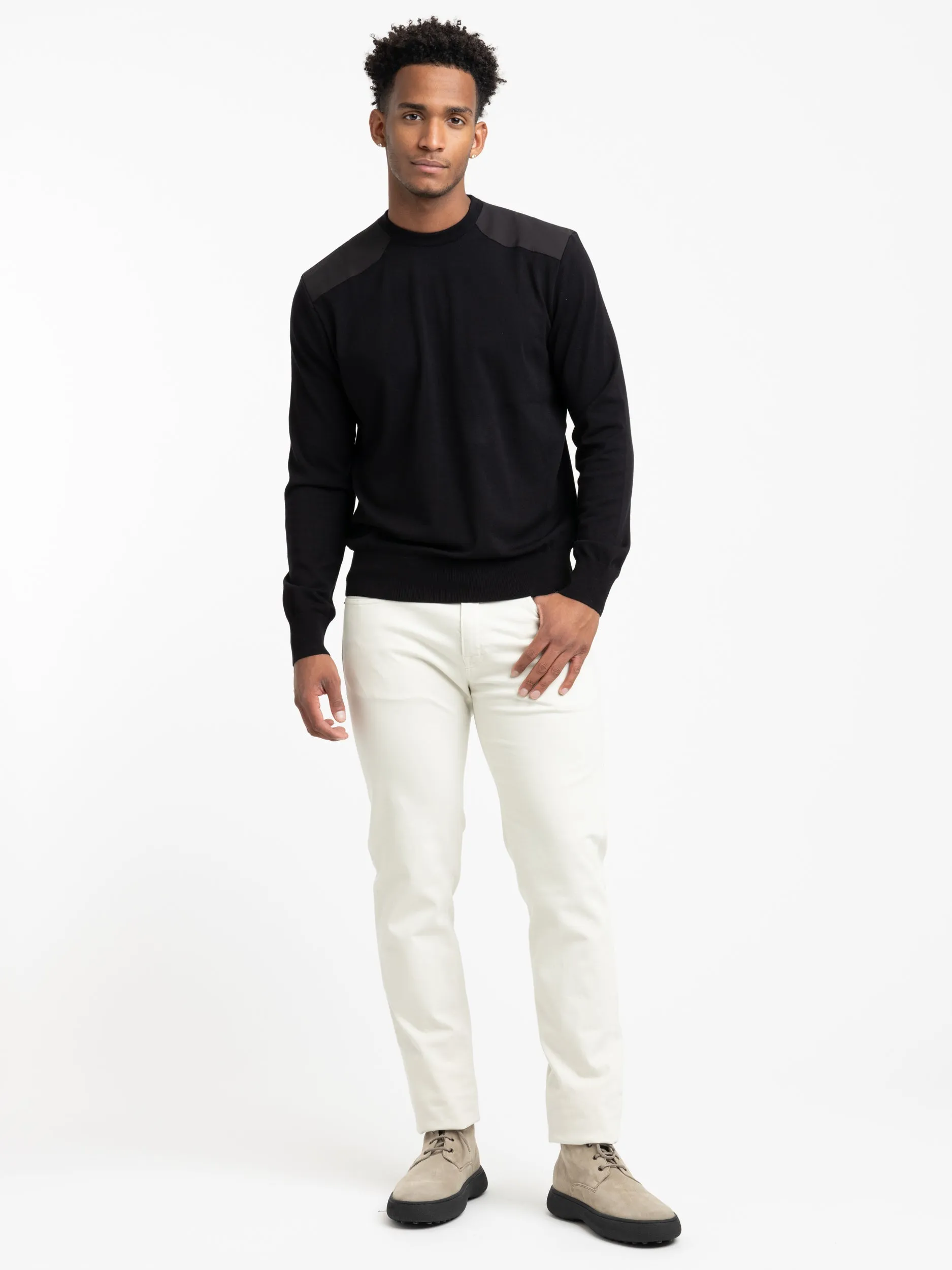 Black Re-Wool Sweater with Shark Inlay