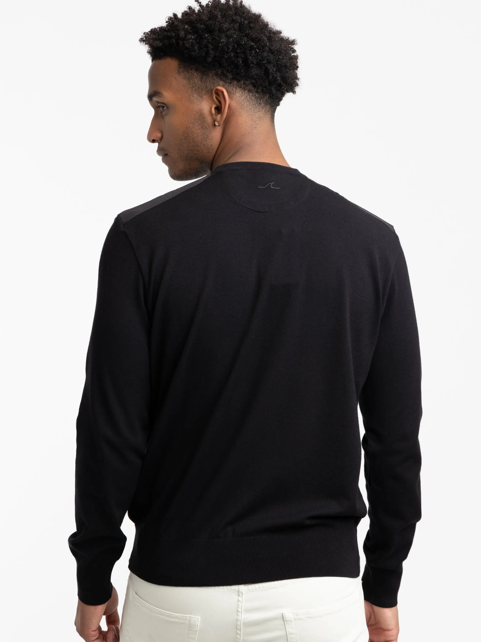 Black Re-Wool Sweater with Shark Inlay