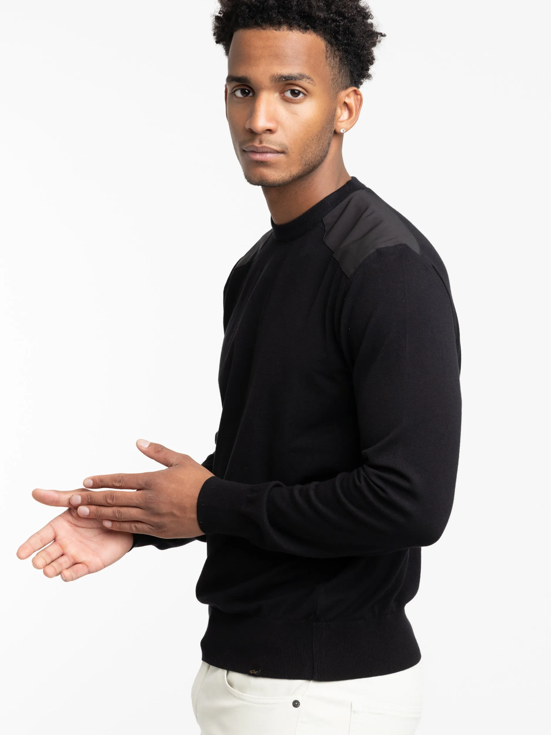 Black Re-Wool Sweater with Shark Inlay