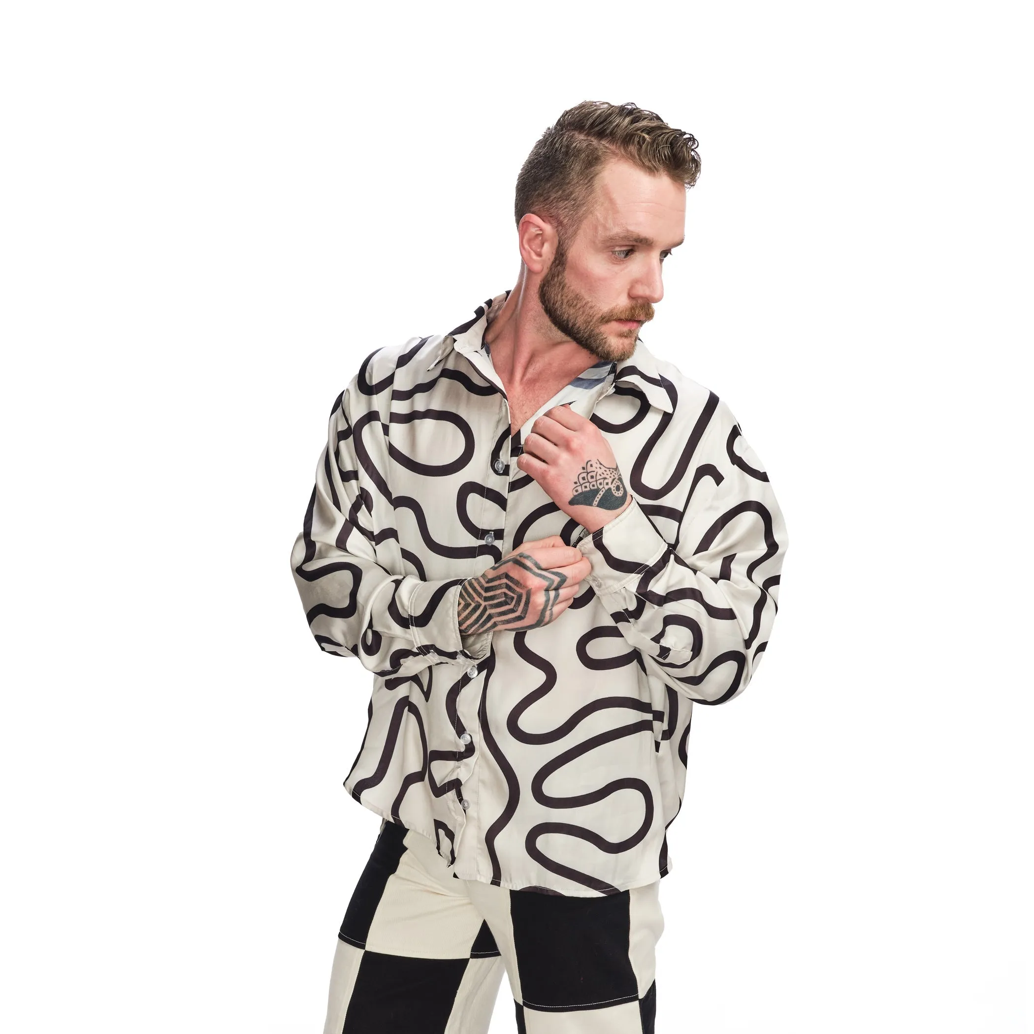 Blake Blouse - Black/Ivory Squiggle
