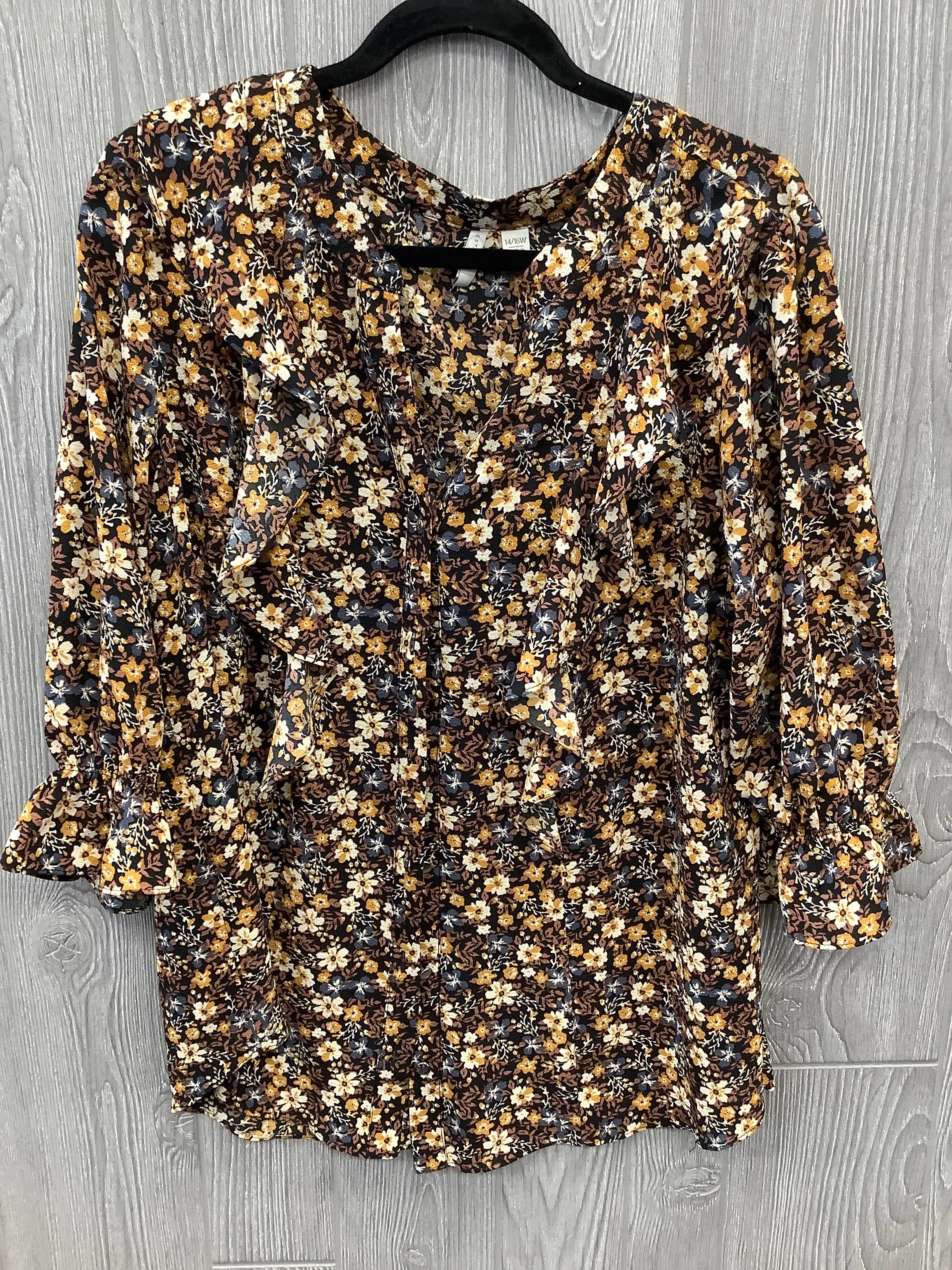 Blouse Long Sleeve By Cato In Floral Print, Size: Xl