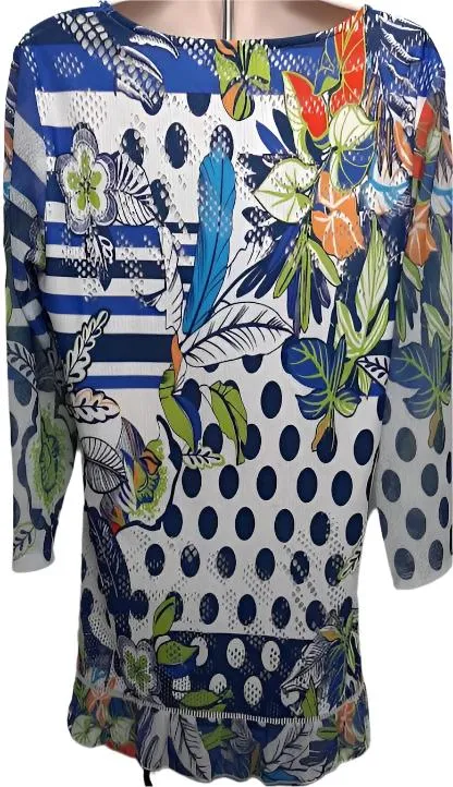 Blouse-Pullover3/4 Sleeve-Aqua Floral-Women's-12354