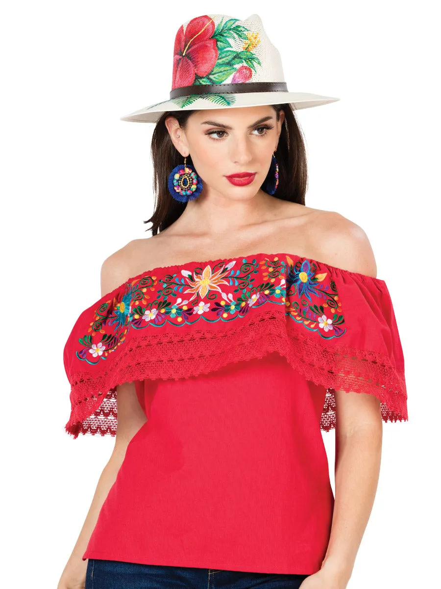 Blusa Artesanal de Olan Bordada de Flores para Mujer