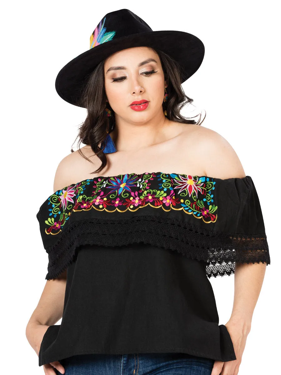 Blusa Artesanal de Olan Bordada de Flores para Mujer
