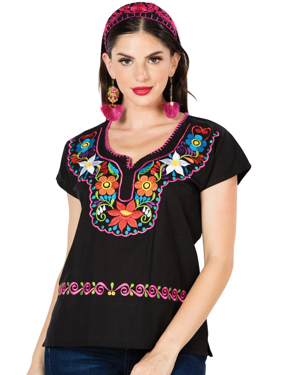 Blusa Artesanal Kimona Bordada de Flores para Mujer