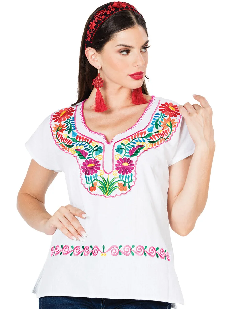 Blusa Artesanal Kimona Bordada de Flores para Mujer