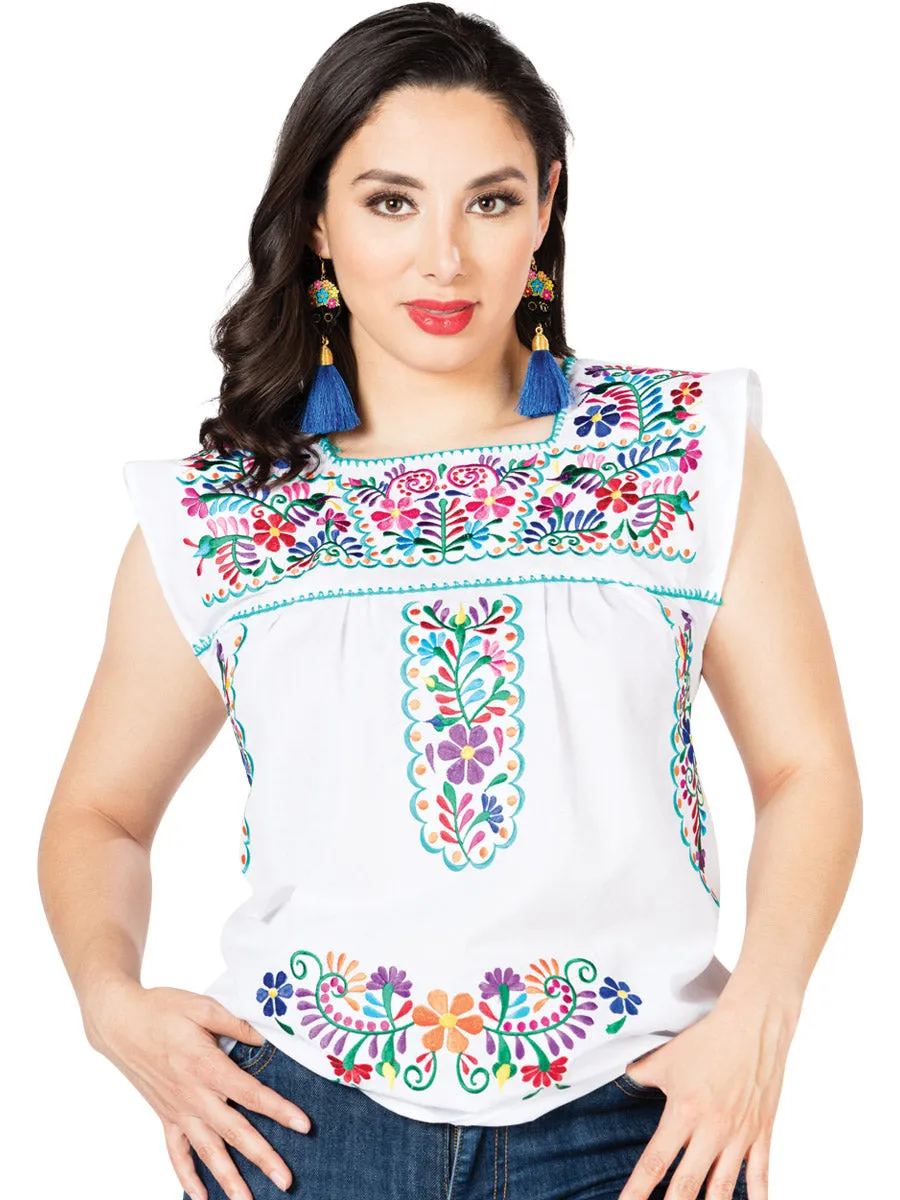 Blusa Artesanal sin Mangas Bordada de Flores para Mujer