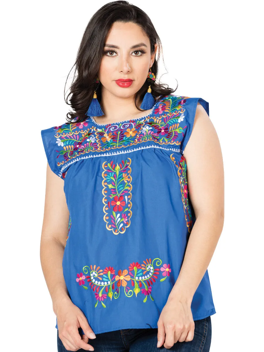 Blusa Artesanal sin Mangas Bordada de Flores para Mujer