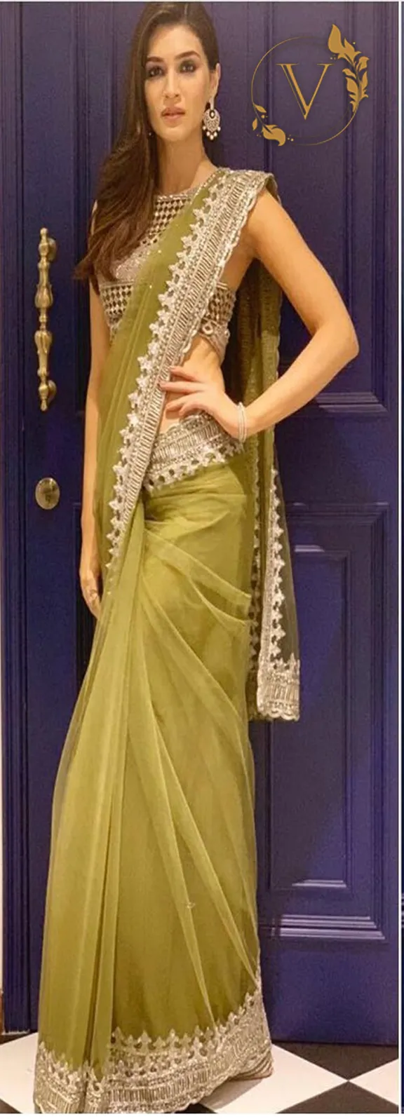 Bollywood Style Lime Green Net Designer Saree