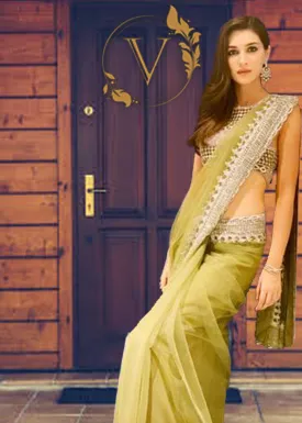 Bollywood Style Lime Green Net Designer Saree