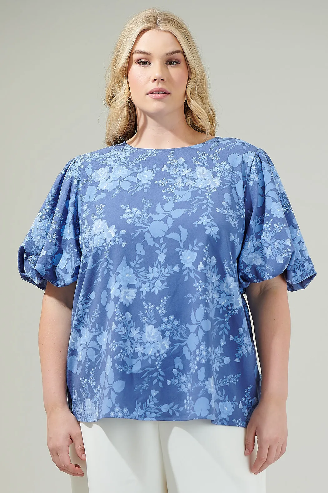 Borage Floral Bubble Sleeve Blouse Curve