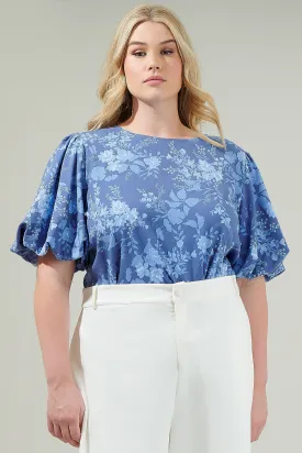 Borage Floral Bubble Sleeve Blouse Curve