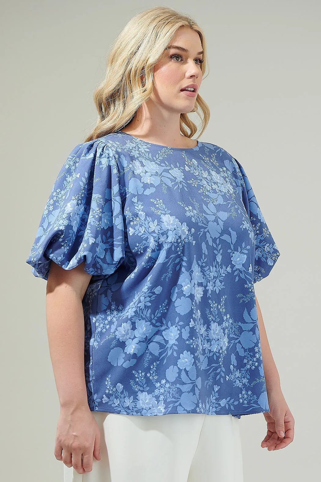 Borage Floral Bubble Sleeve Blouse Curve