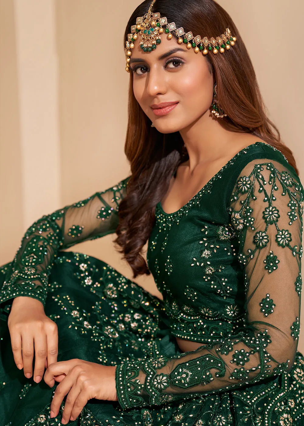 Bottle Green Designer Bridesmaids Wedding Lehenga Choli