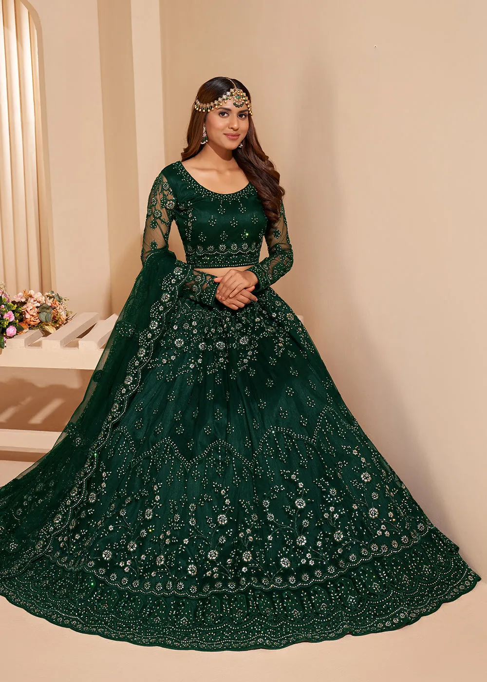 Bottle Green Designer Bridesmaids Wedding Lehenga Choli
