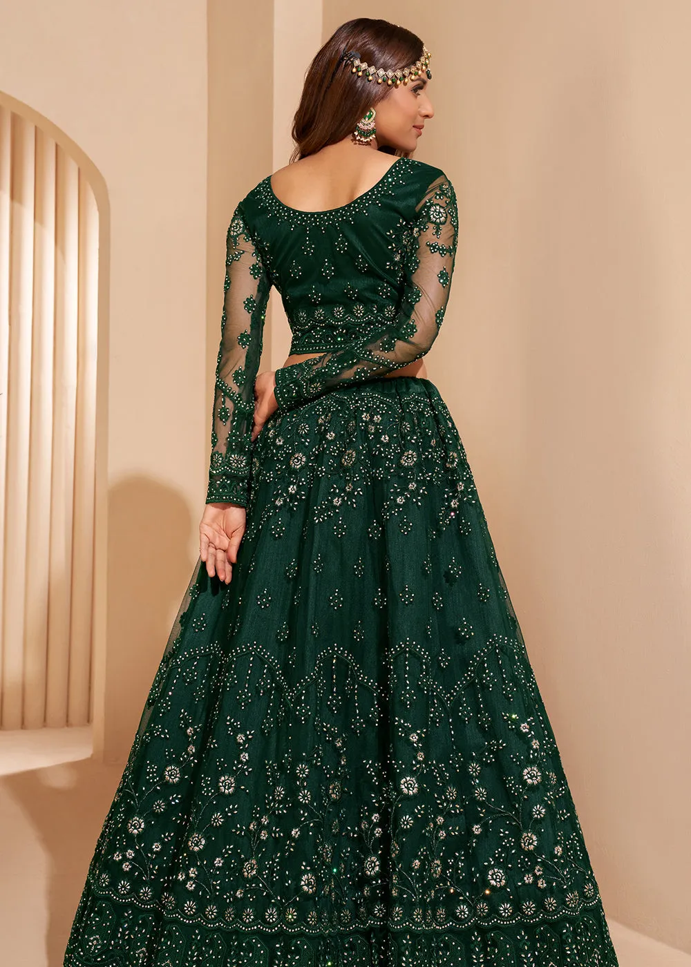 Bottle Green Designer Bridesmaids Wedding Lehenga Choli