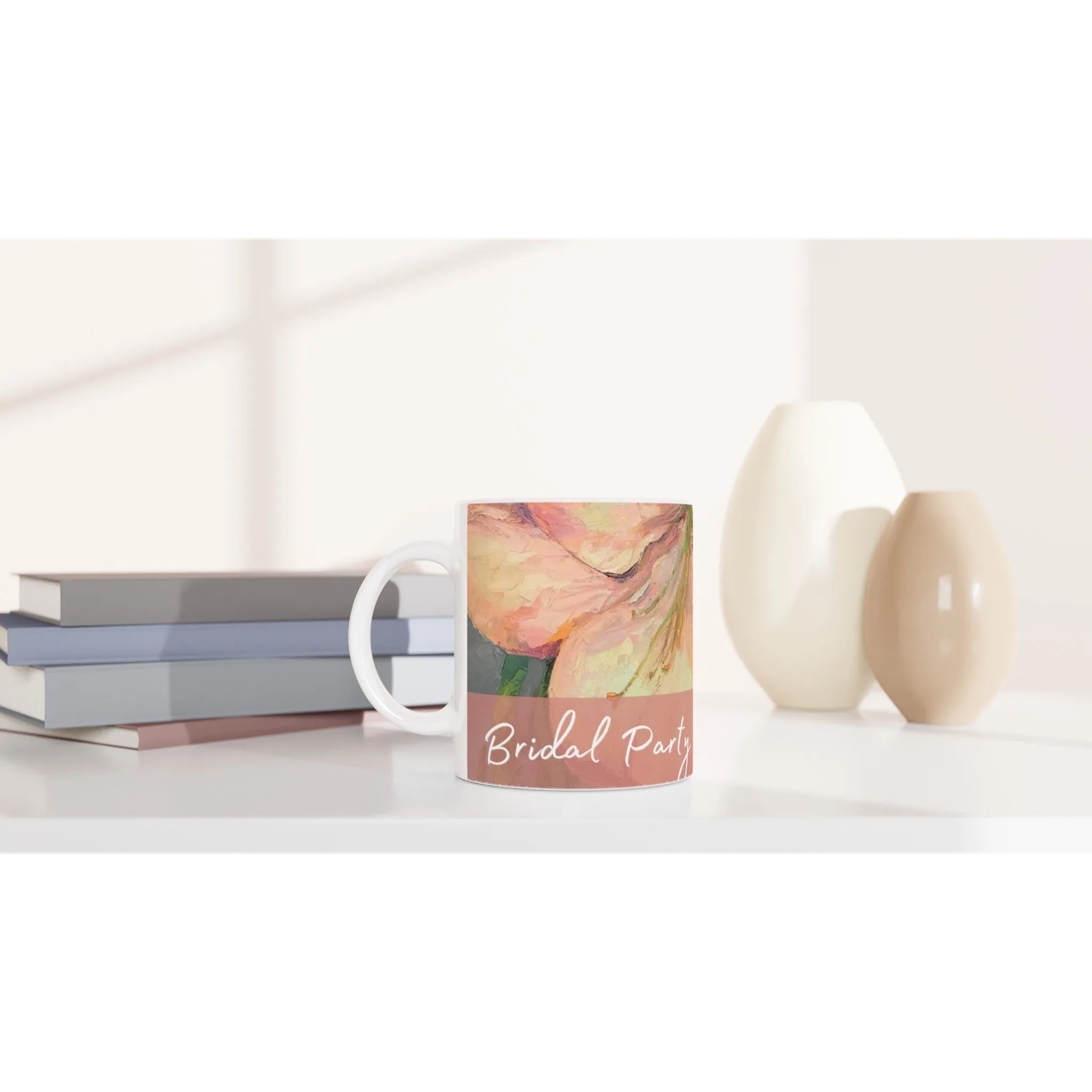 'Bridal Party' 11oz White Ceramic Mug | Bridal Collection with 'Amaryllis' Artwork by American Artist Barbara Cleary