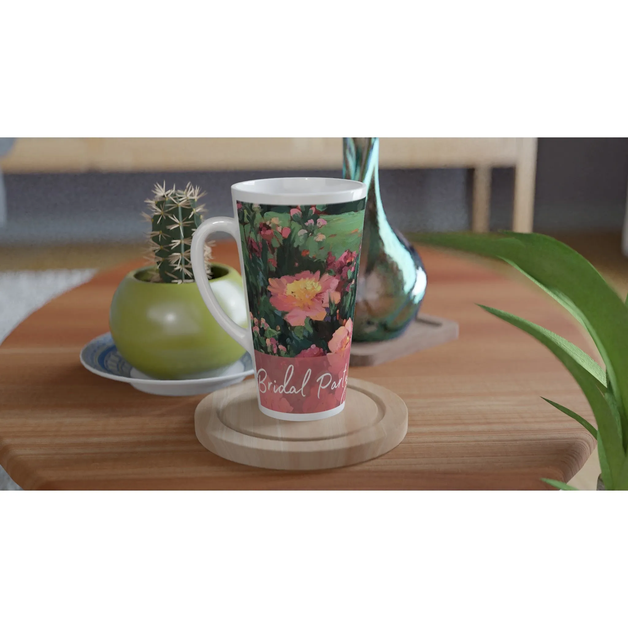 'Bridal Party' 17oz White Ceramic Latte Mug | Bridal Collection with 'Pink Princess' Artwork by American Artist Barbara Cleary