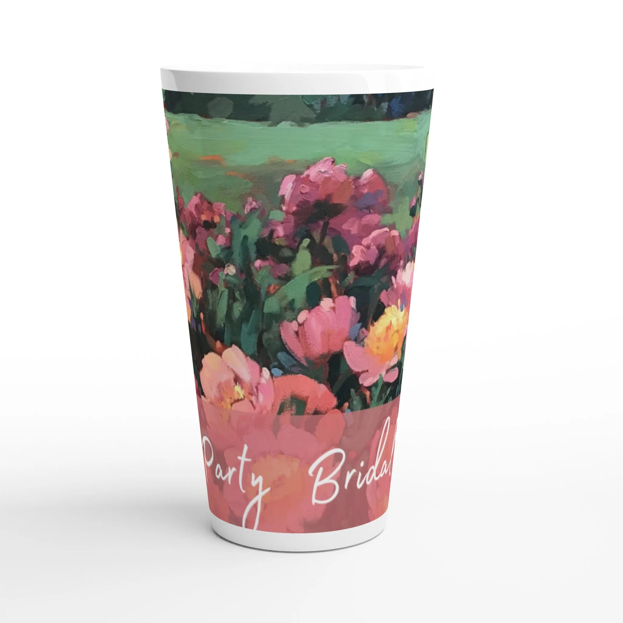'Bridal Party' 17oz White Ceramic Latte Mug | Bridal Collection with 'Pink Princess' Artwork by American Artist Barbara Cleary