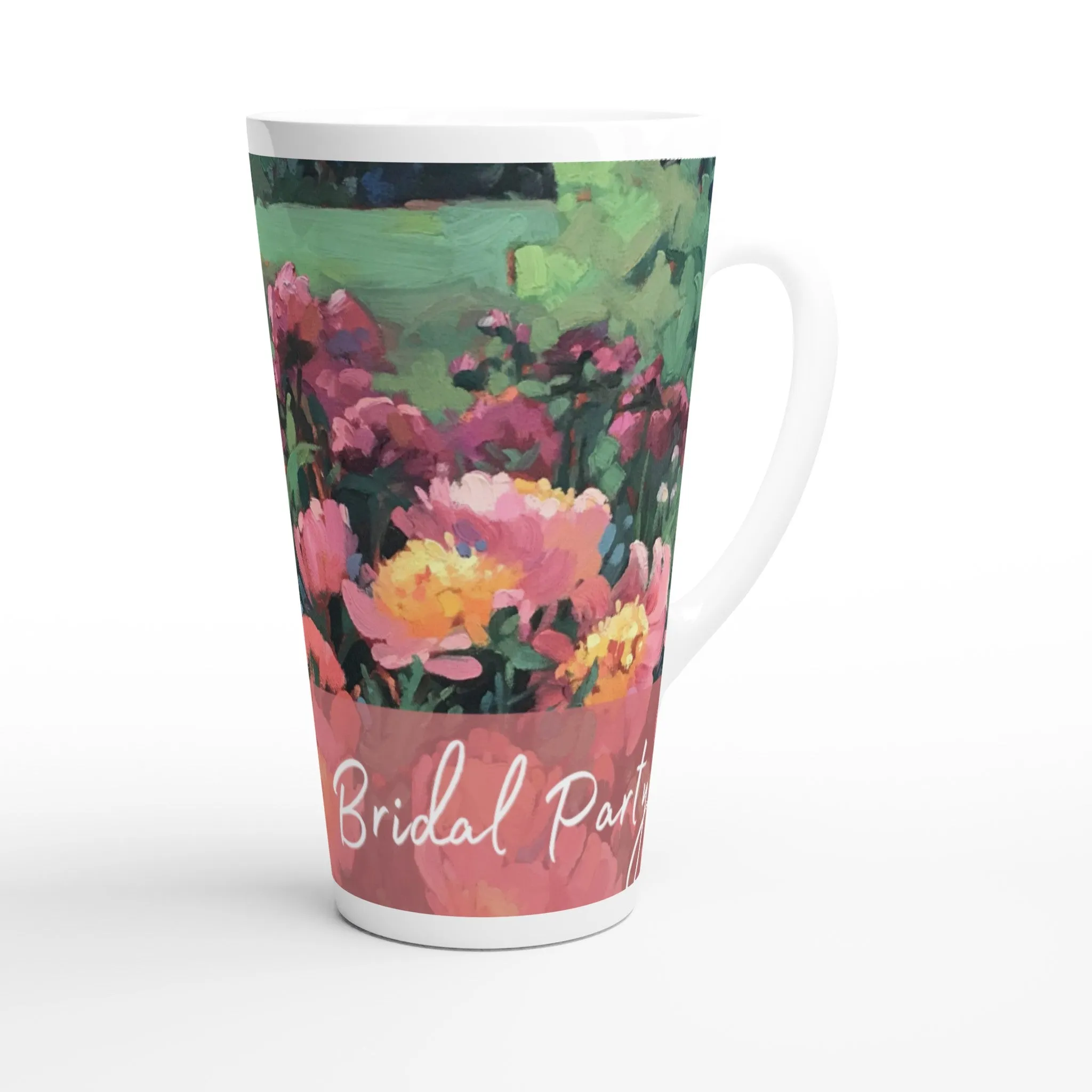 'Bridal Party' 17oz White Ceramic Latte Mug | Bridal Collection with 'Pink Princess' Artwork by American Artist Barbara Cleary