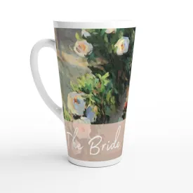 'Bride' 17oz White Ceramic Latte Mug | Bridal Collection with 'White Roses' Artwork by American Artist Barbara Cleary