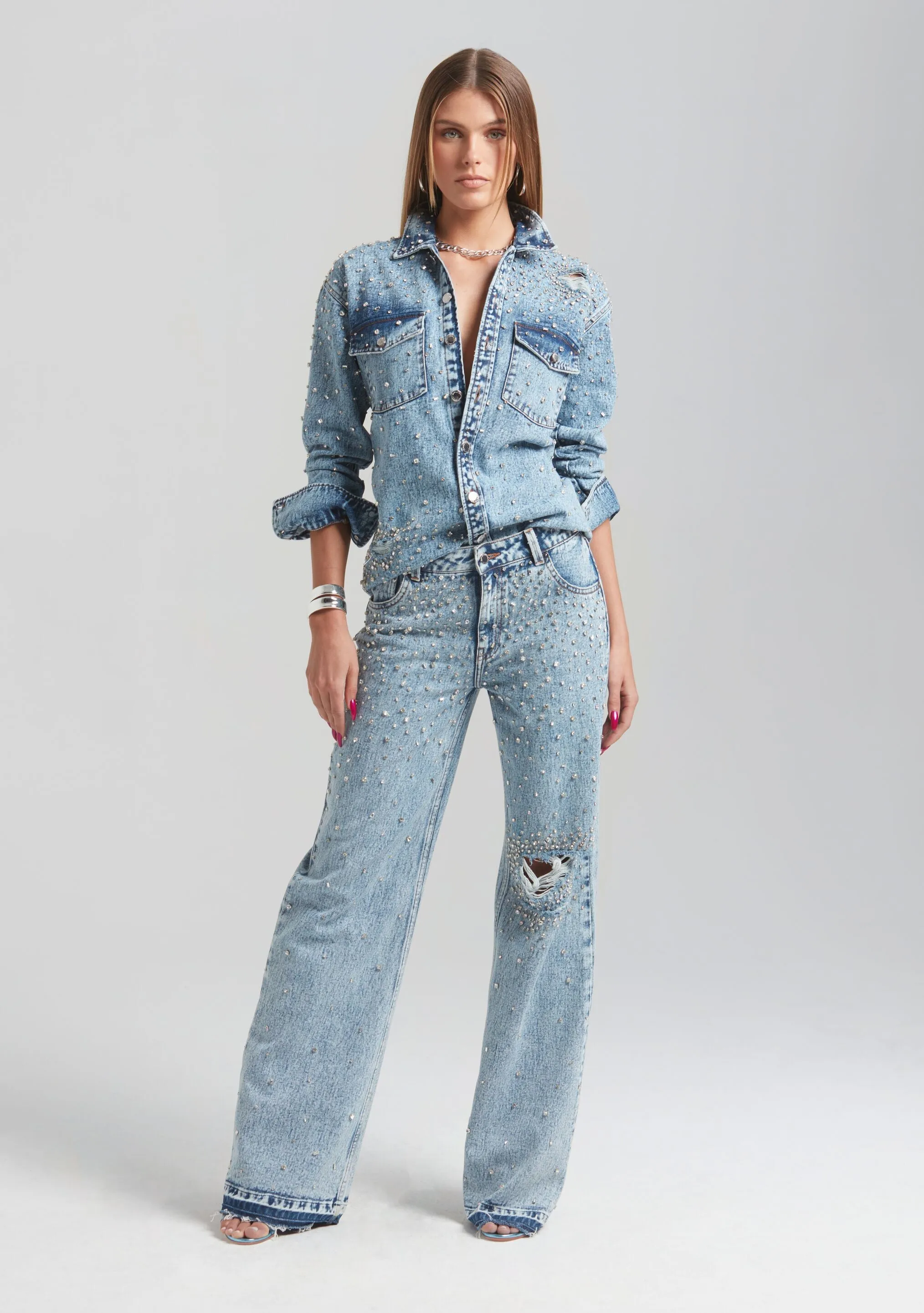 Bronte Crystal Embellished Wide Leg Jeans