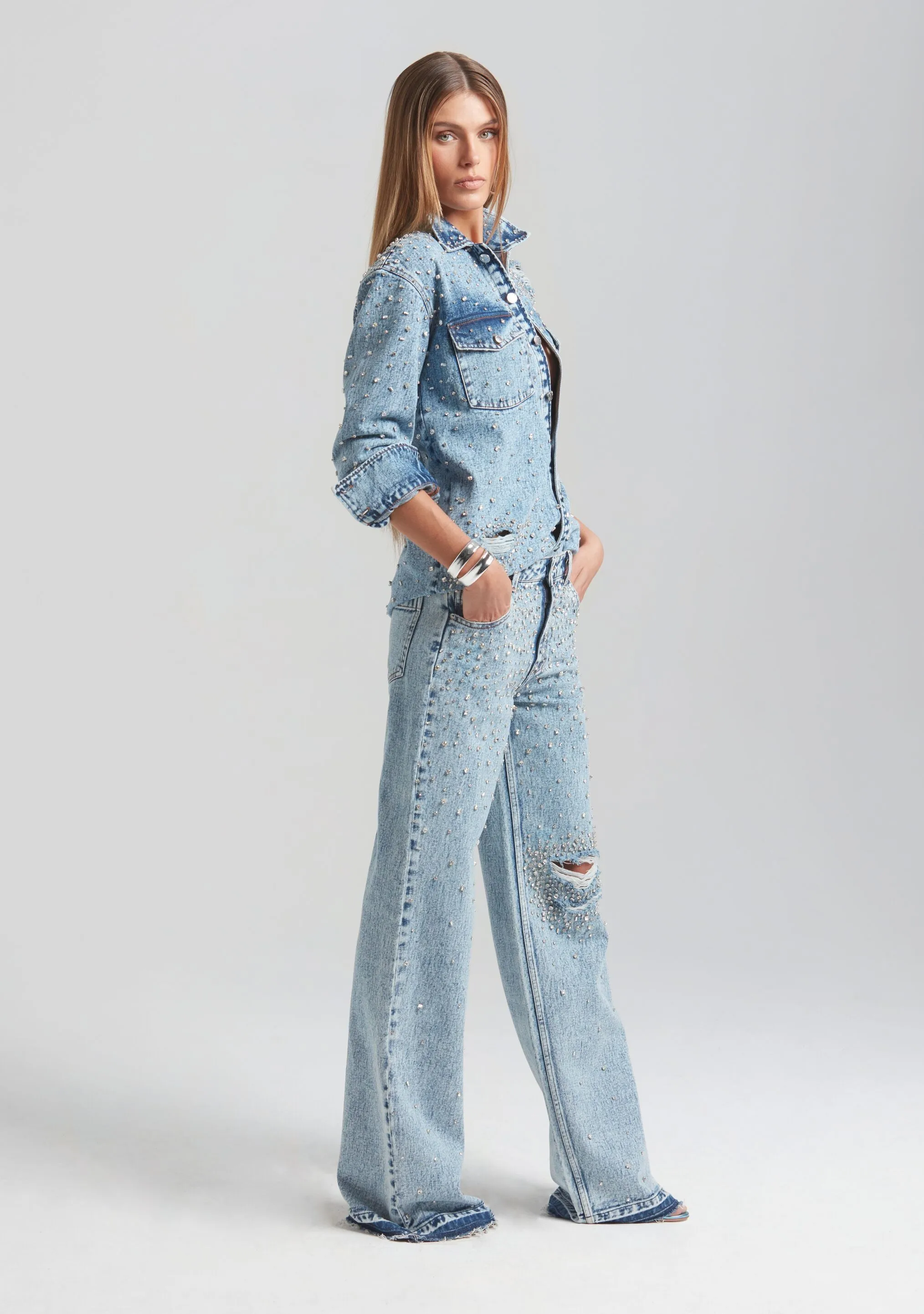 Bronte Crystal Embellished Wide Leg Jeans