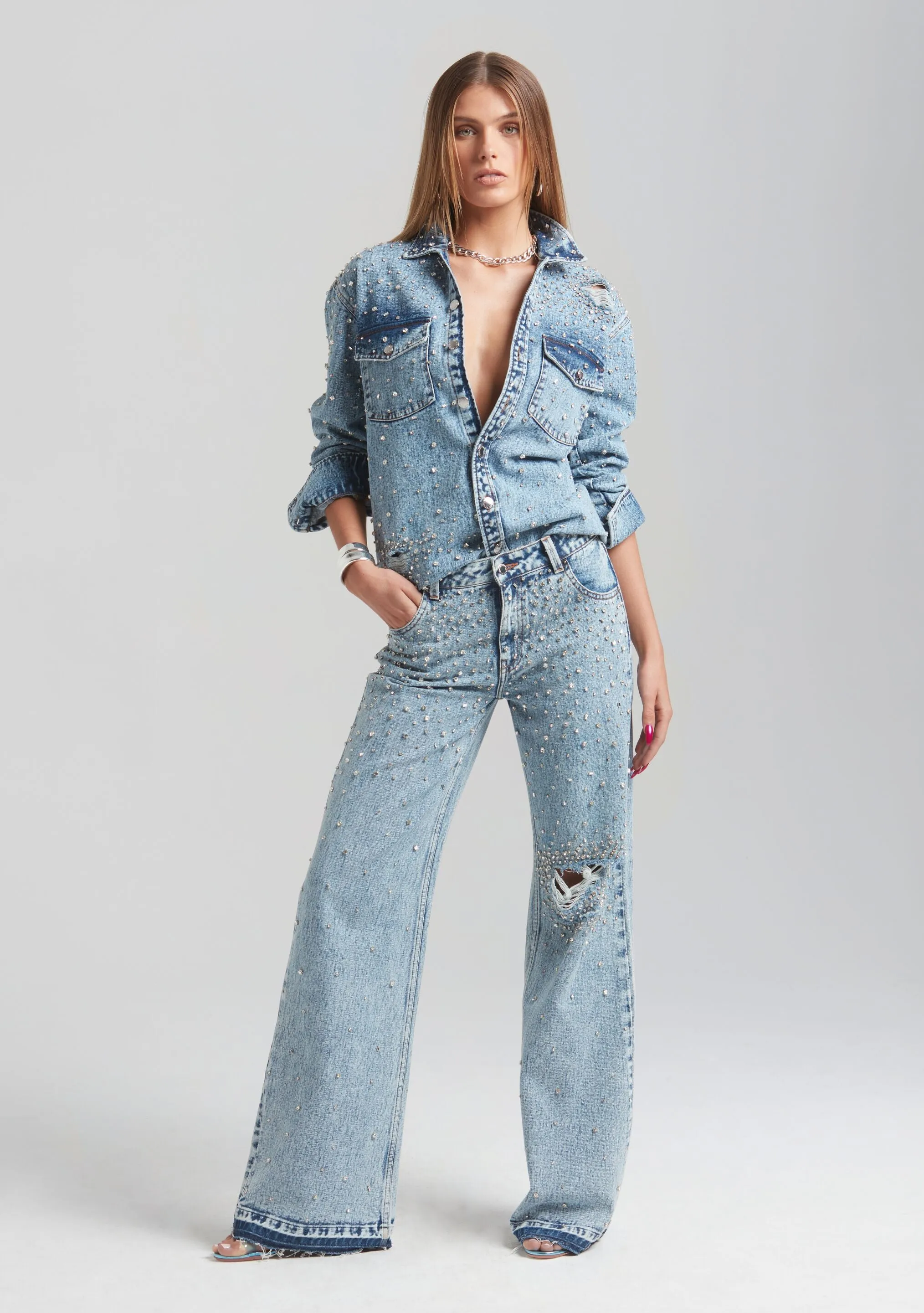 Bronte Crystal Embellished Wide Leg Jeans