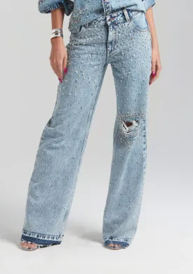 Bronte Crystal Embellished Wide Leg Jeans