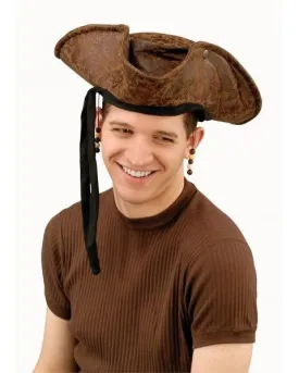 Brown Distressed Pirate Hat with Beads