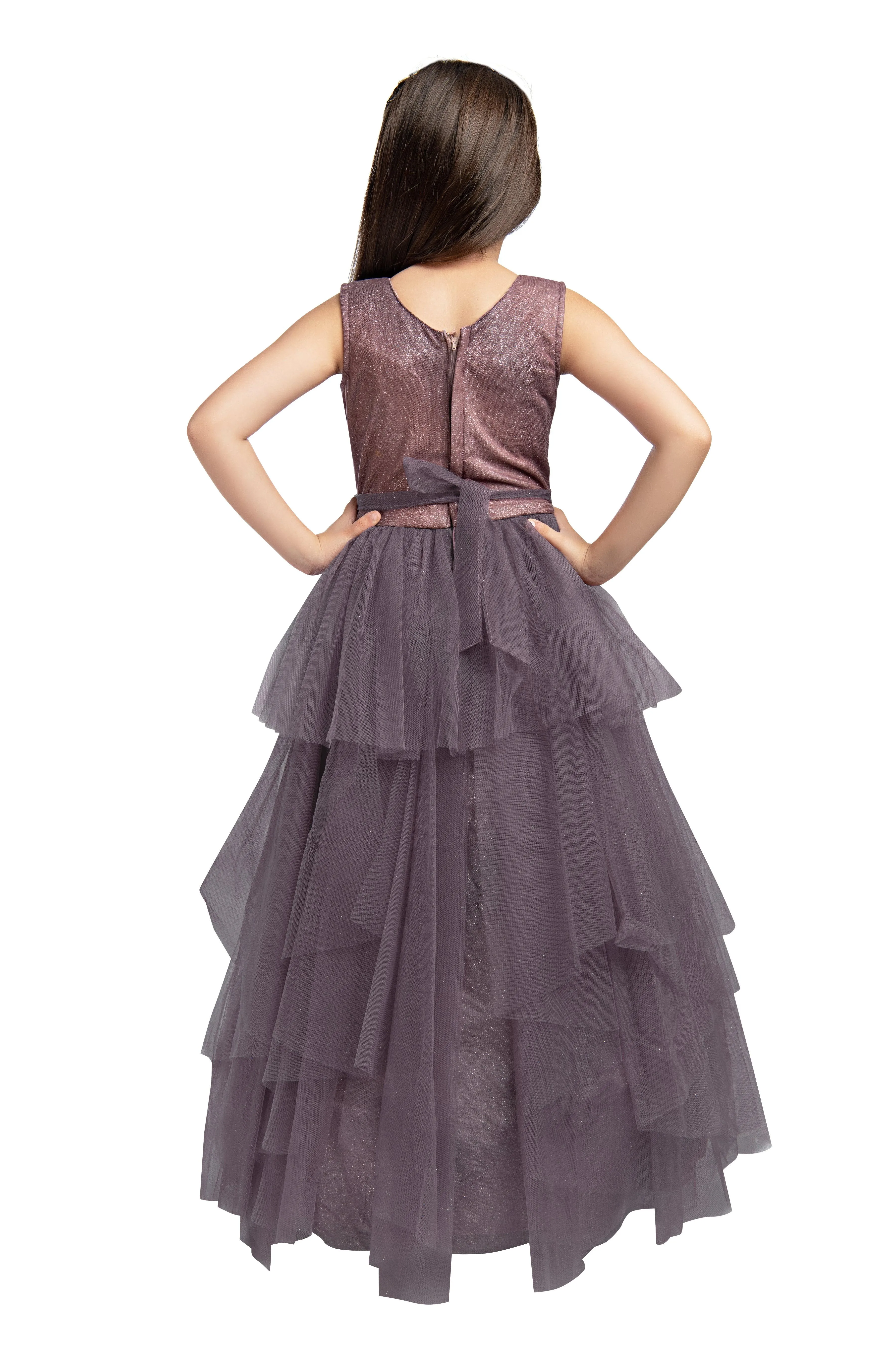Burgundy Coloured Simple Imported Net Gown For Girls