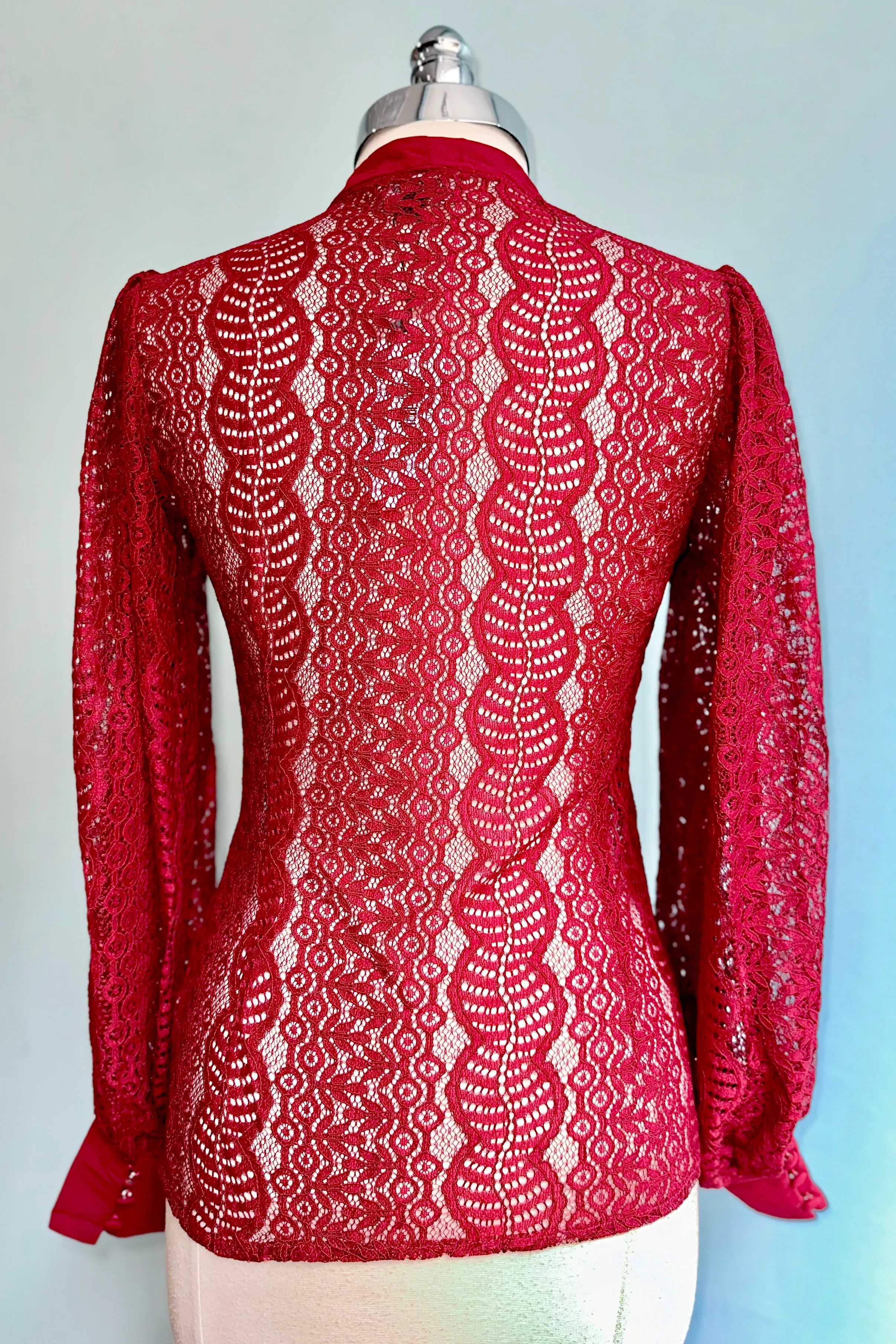 Burgundy Lace Tie-Neck Blouse