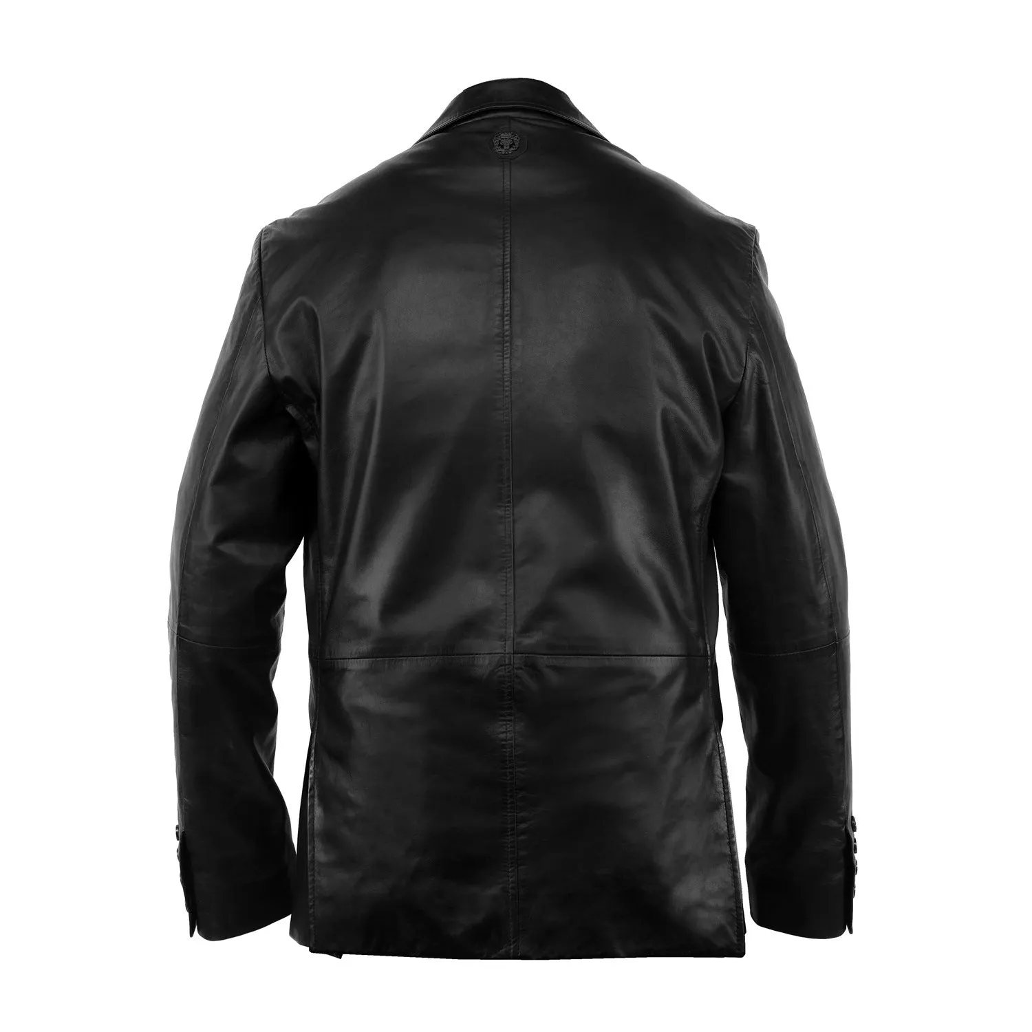 Button Style Formal Blazer in Black Genuine Leather