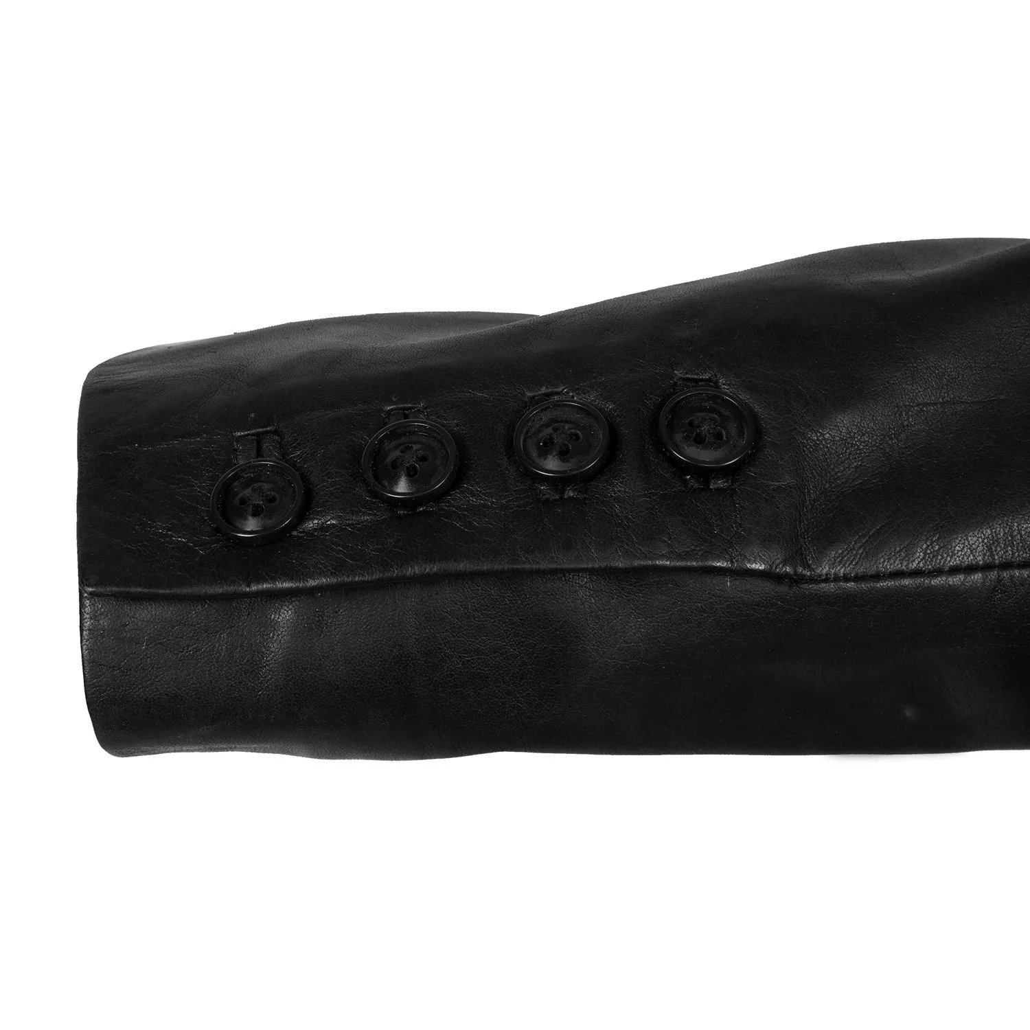 Button Style Formal Blazer in Black Genuine Leather