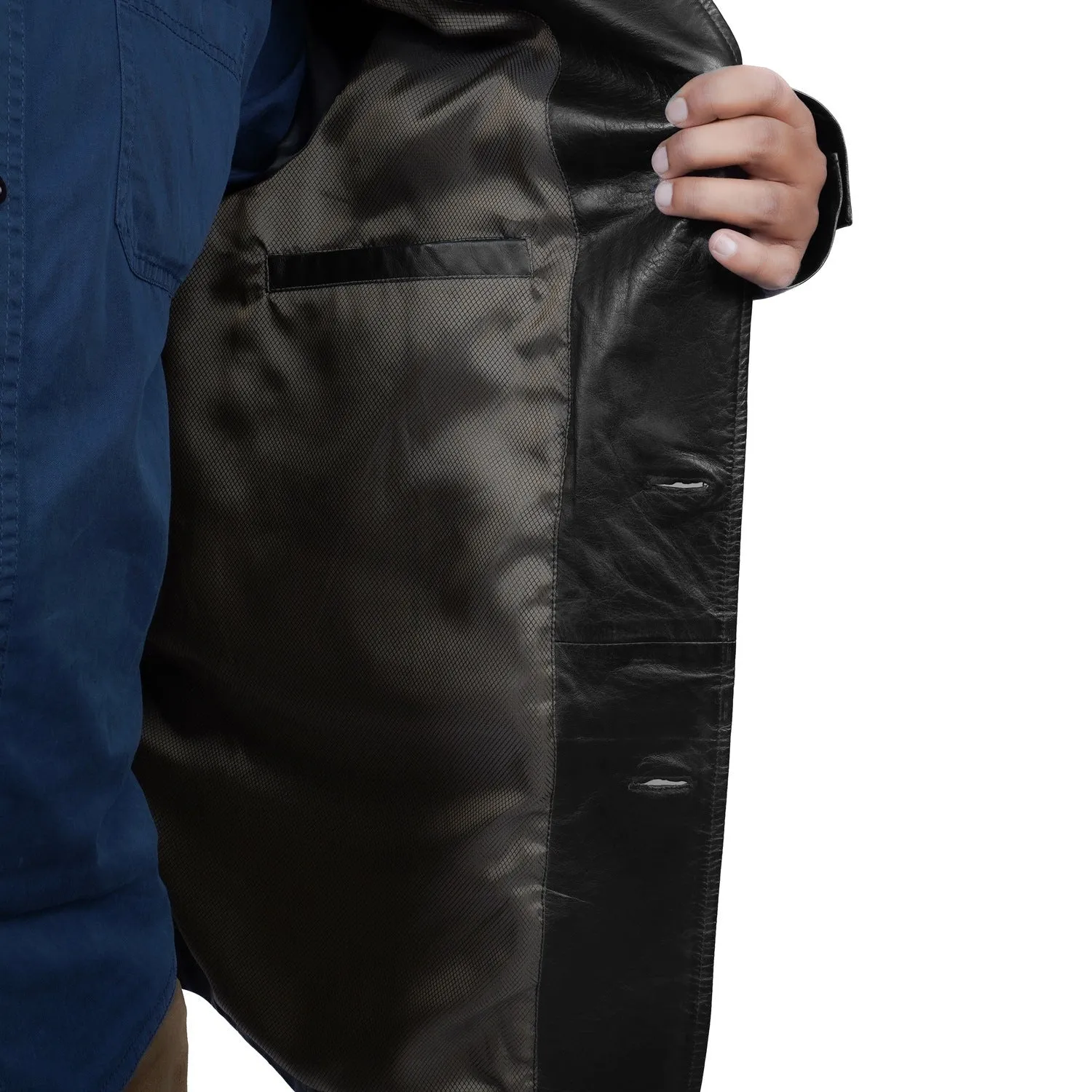 Button Style Formal Blazer in Black Genuine Leather