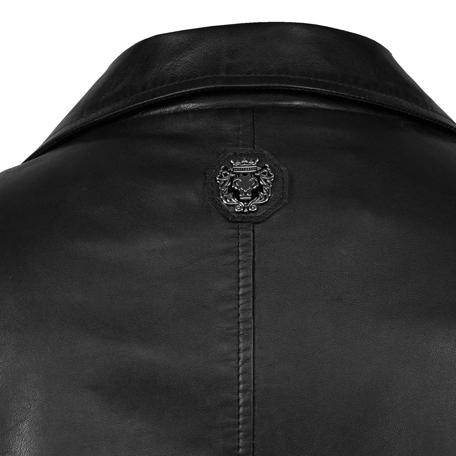 Button Style Formal Blazer in Black Genuine Leather