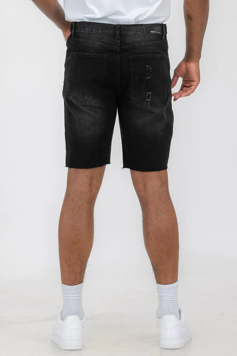 Camo Color Block and Black Denim Jean Short Set